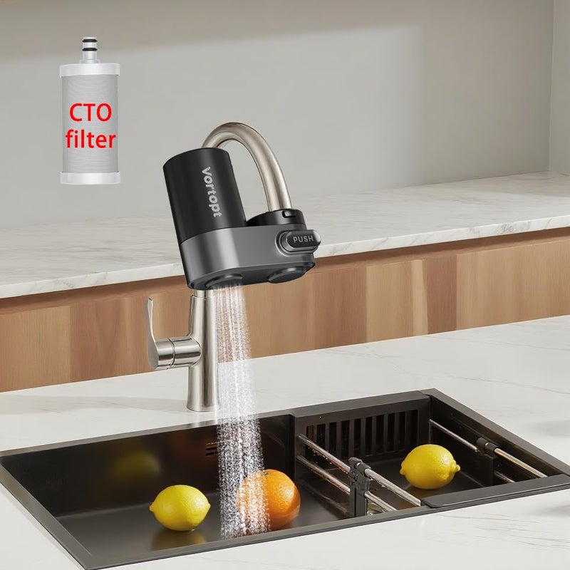 Vortopt Faucet Water Filter for Sink, Mechanical Switch Button,350 Gallon Water Purifier for Sink, NSF Certified to Reduces Chlorine and Bad Taste with One Replacement, T5-Black. - Image 1